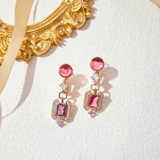 Gold-Tone Pink and Purple Multi-Gemstone Drop Earrings