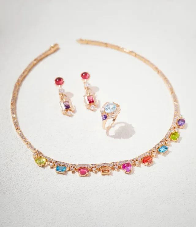 Gold-Tone Pink and Purple Multi-Gemstone Drop Earrings 7
