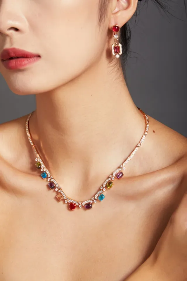 Gold-Tone Pink and Purple Multi-Gemstone Drop Earrings 8