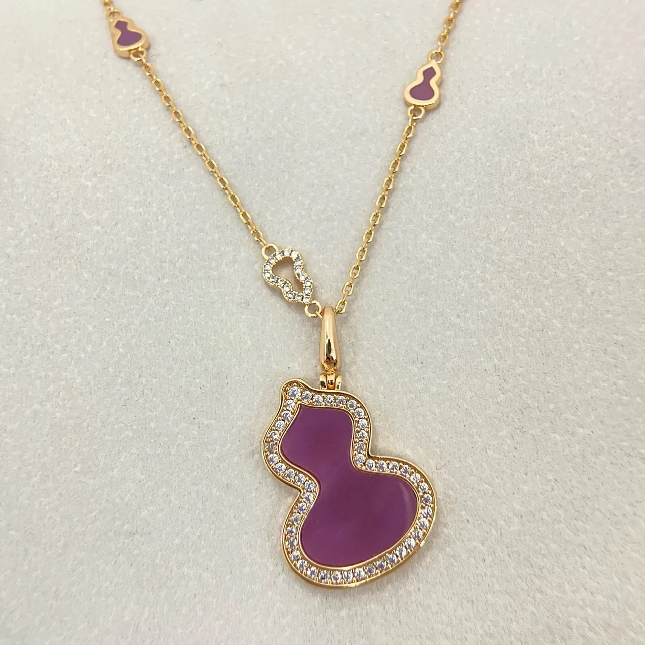Gold-Tone Purple Enamel Gourd Pendant Necklace 2
