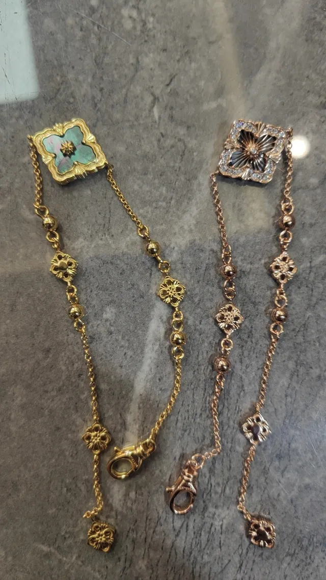 Gold-Tone Quatrefoil Mother-of-Pearl Inlay Floral Chain Necklace 2