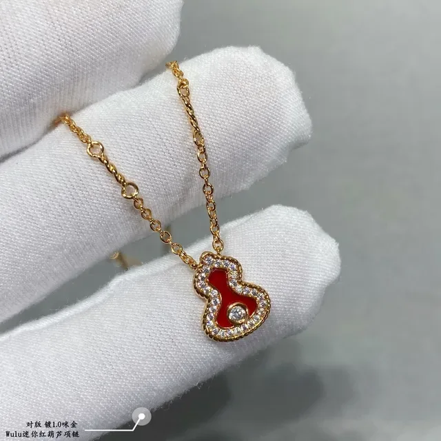 Gold-Tone Red Enamel Gourd Pendant Necklace 8