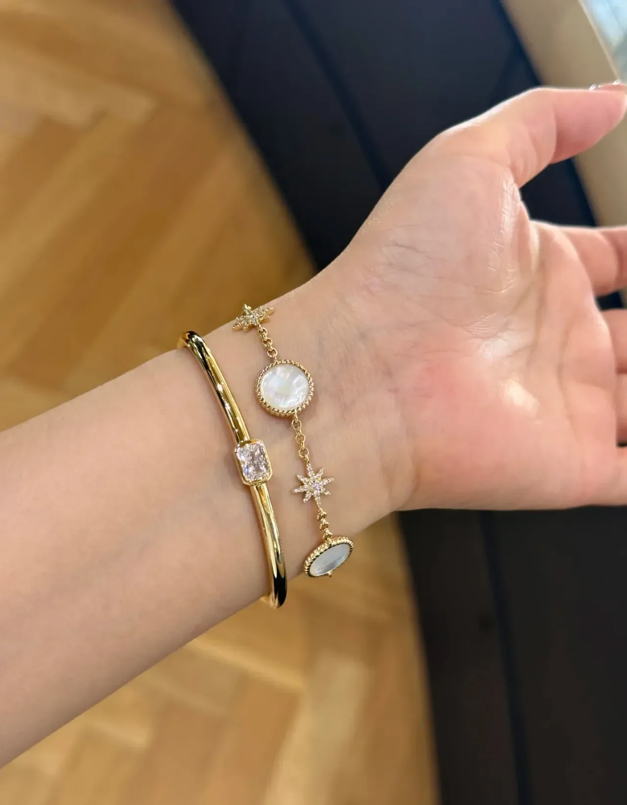 Gold-Tone Single Square-Cut Stone Bangle Bracelet 3
