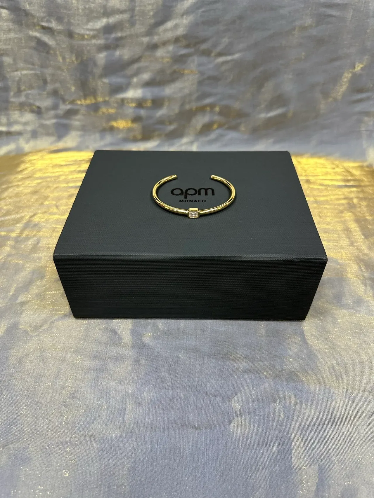 Gold-Tone Single Square-Cut Stone Bangle Bracelet 6