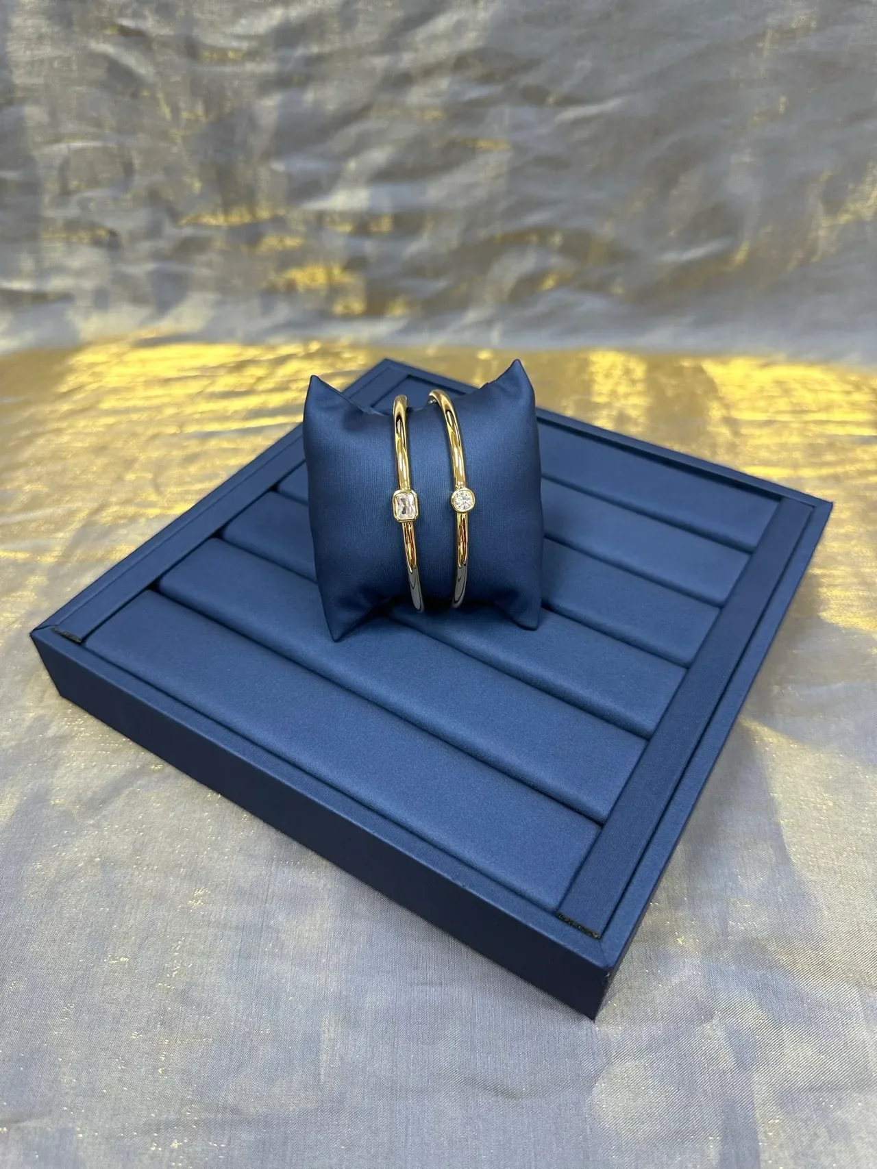 Gold-Tone Single Square-Cut Stone Bangle Bracelet 8