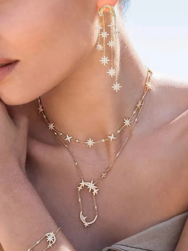 Gold-Tone Star Motif Pavé Necklace 3