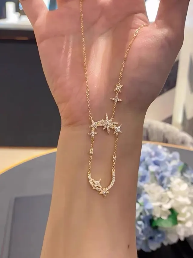 Gold-Tone Star Motif Pavé Necklace 4