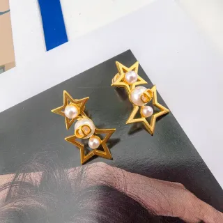 Gold-Tone Star Outline Pearl Earrings