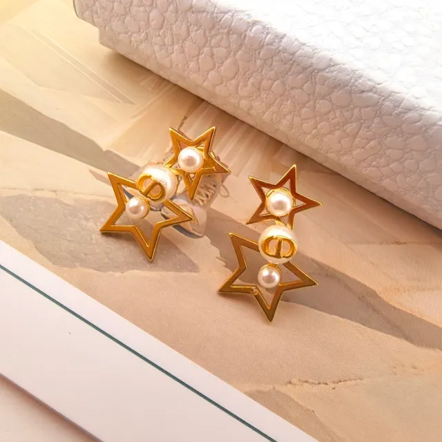Gold-Tone Star Outline Pearl Earrings 5