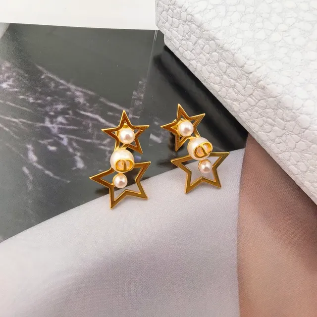 Gold-Tone Star Outline Pearl Earrings 6