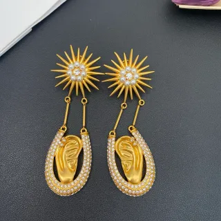 Gold-Tone Sunburst Pearl and Crystal Teardrop Dangle Earrings
