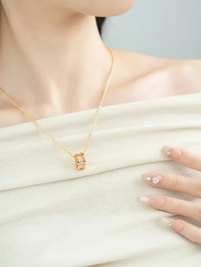 Gold-Tone Twisted Multi-Band Pavé Pendant Necklace 3