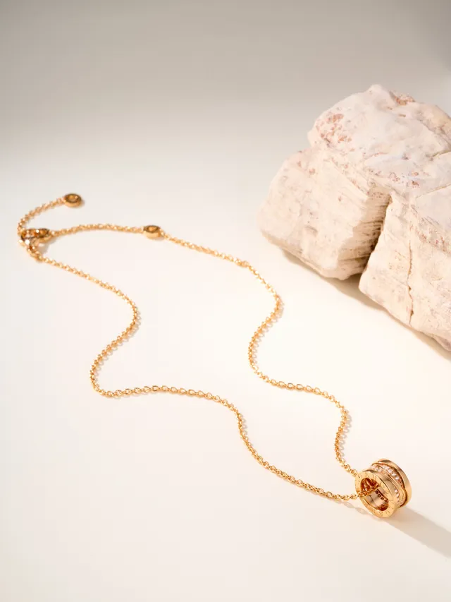 Gold-Tone Twisted Multi-Band Pavé Pendant Necklace 14