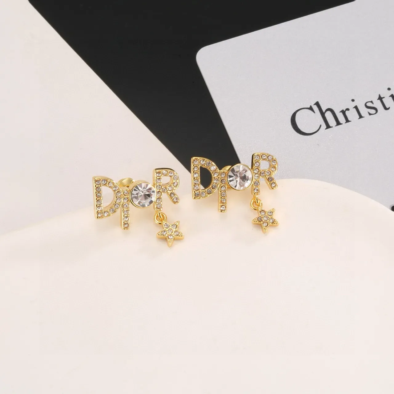 Gold Transparent Crystal-Encrusted Earrings 3