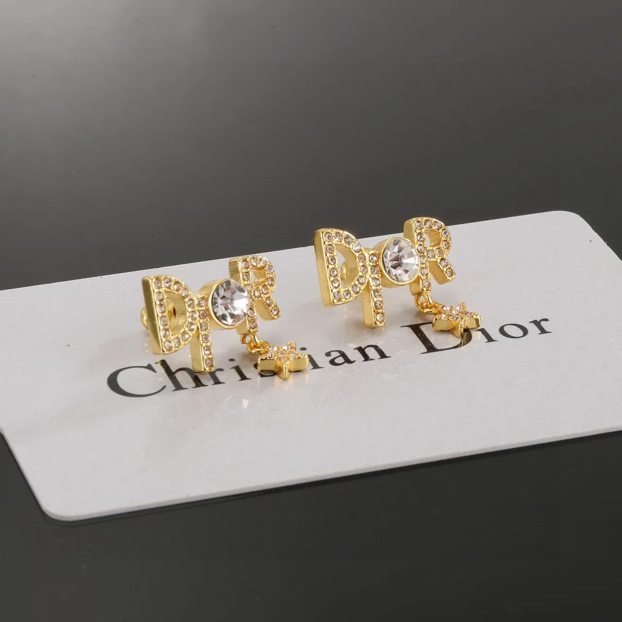 Gold Transparent Crystal-Encrusted Earrings 4