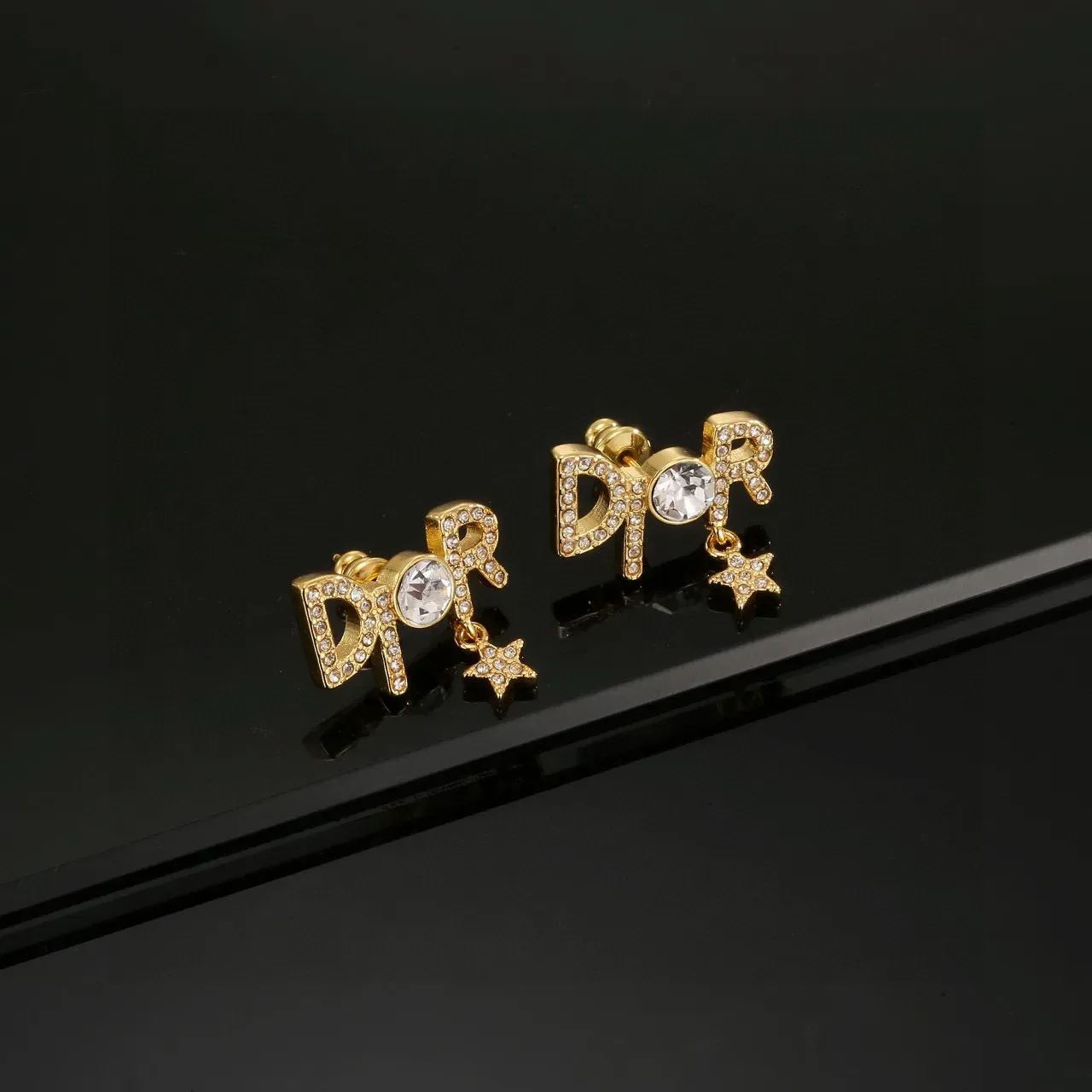 Gold Transparent Crystal-Encrusted Earrings 6