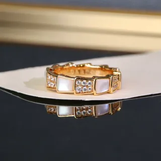 Gold White Geometric Segmented Band Pavé-Set Crystals Ring