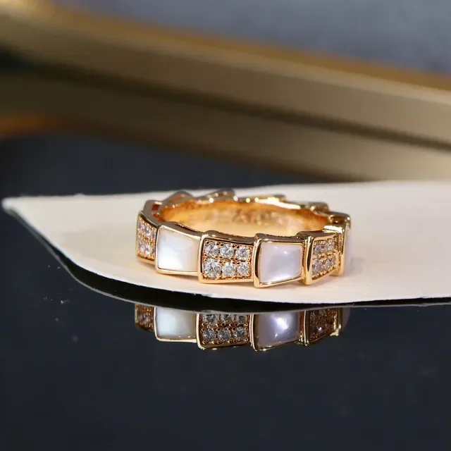 Gold White Geometric Segmented Band Pavé-Set Crystals Ring 3