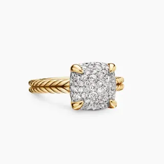 Gold White Pavé-Set Square Face Twisted Rope Band Ring
