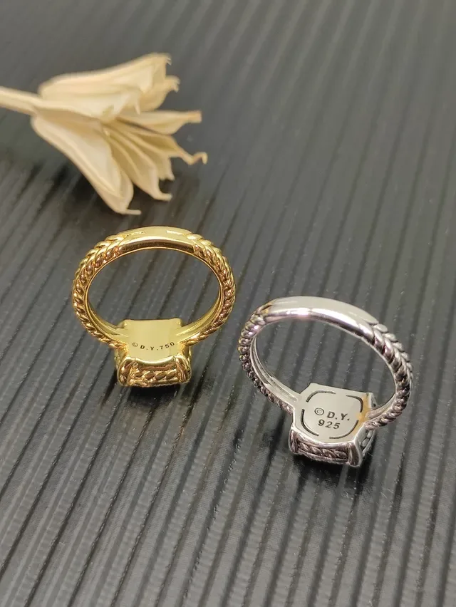 Gold White Pavé-Set Square Face Twisted Rope Band Ring 4