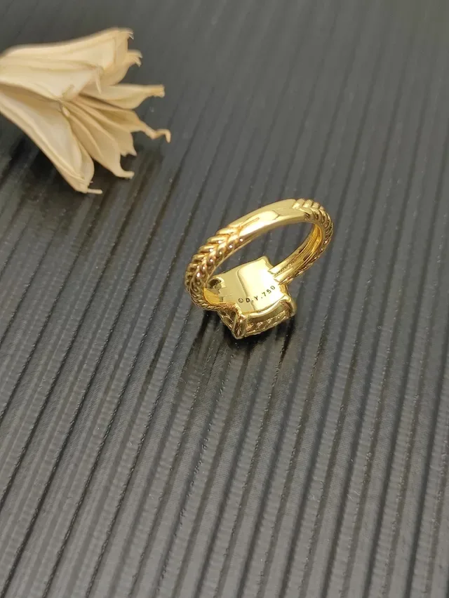 Gold White Pavé-Set Square Face Twisted Rope Band Ring 5
