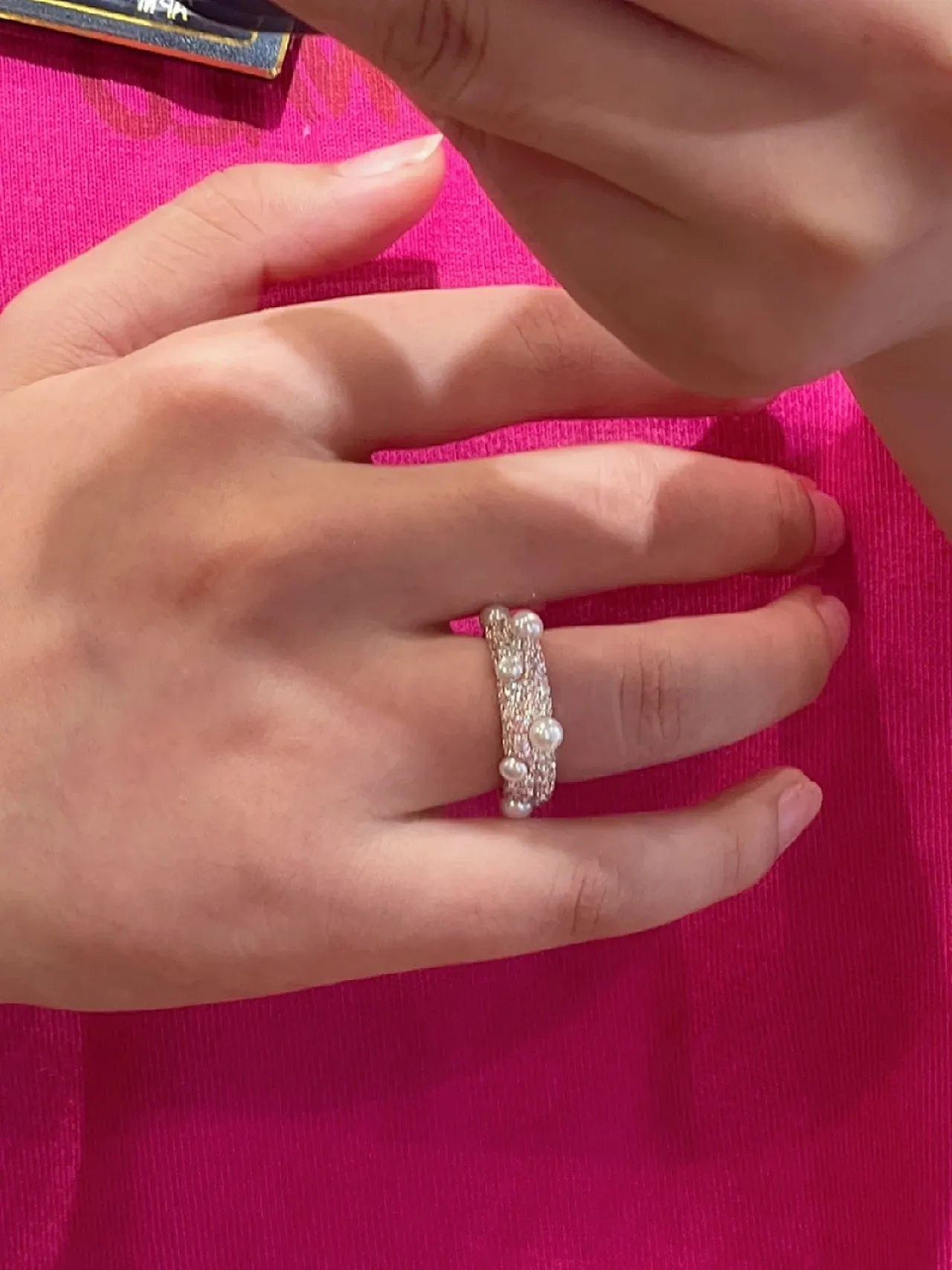 Gold White Pearl-Embellished Pavé-Set Ring 2
