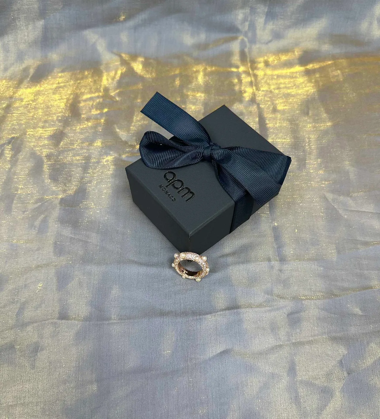 Gold White Pearl-Embellished Pavé-Set Ring 6
