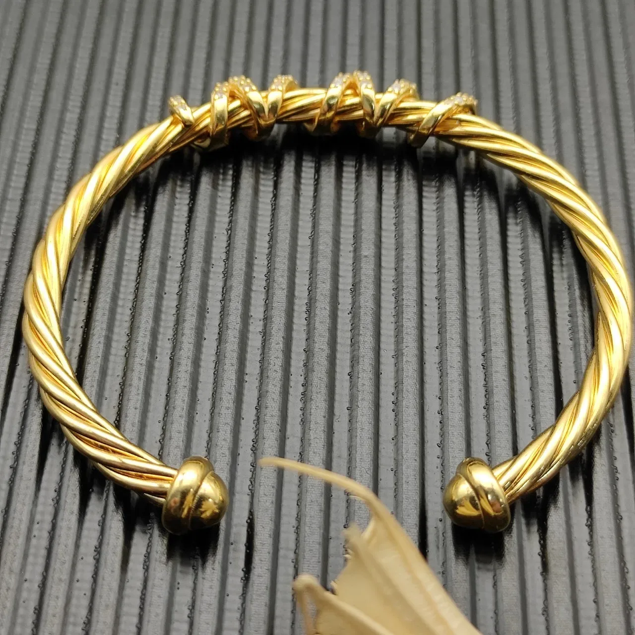 Gold White Twisted Wire Cuff Bracelet 2