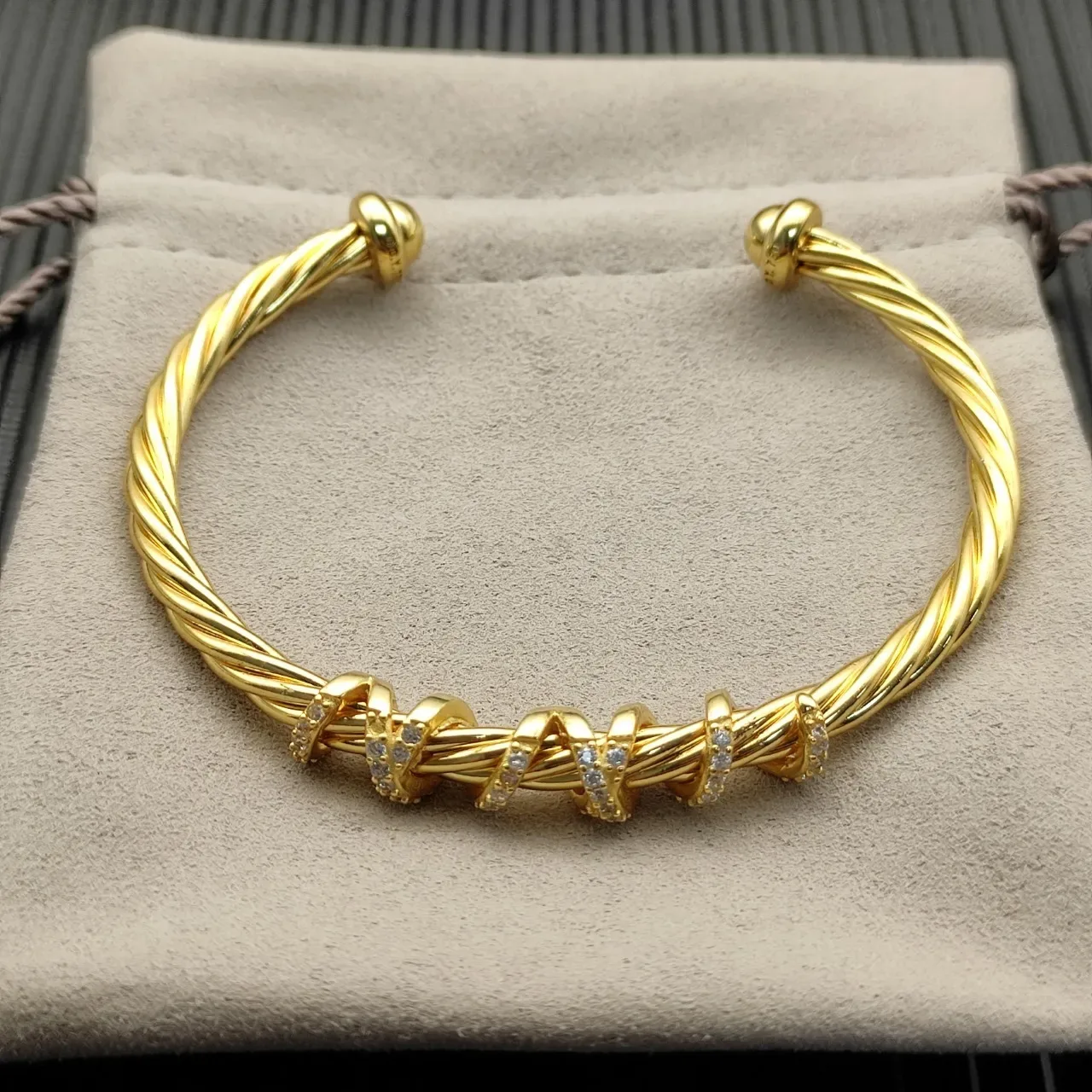 Gold White Twisted Wire Cuff Bracelet 5