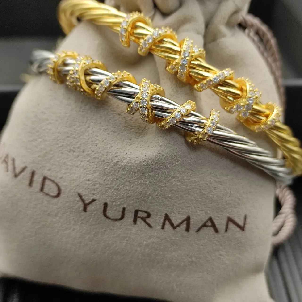 Gold White Twisted Wire Cuff Bracelet 7