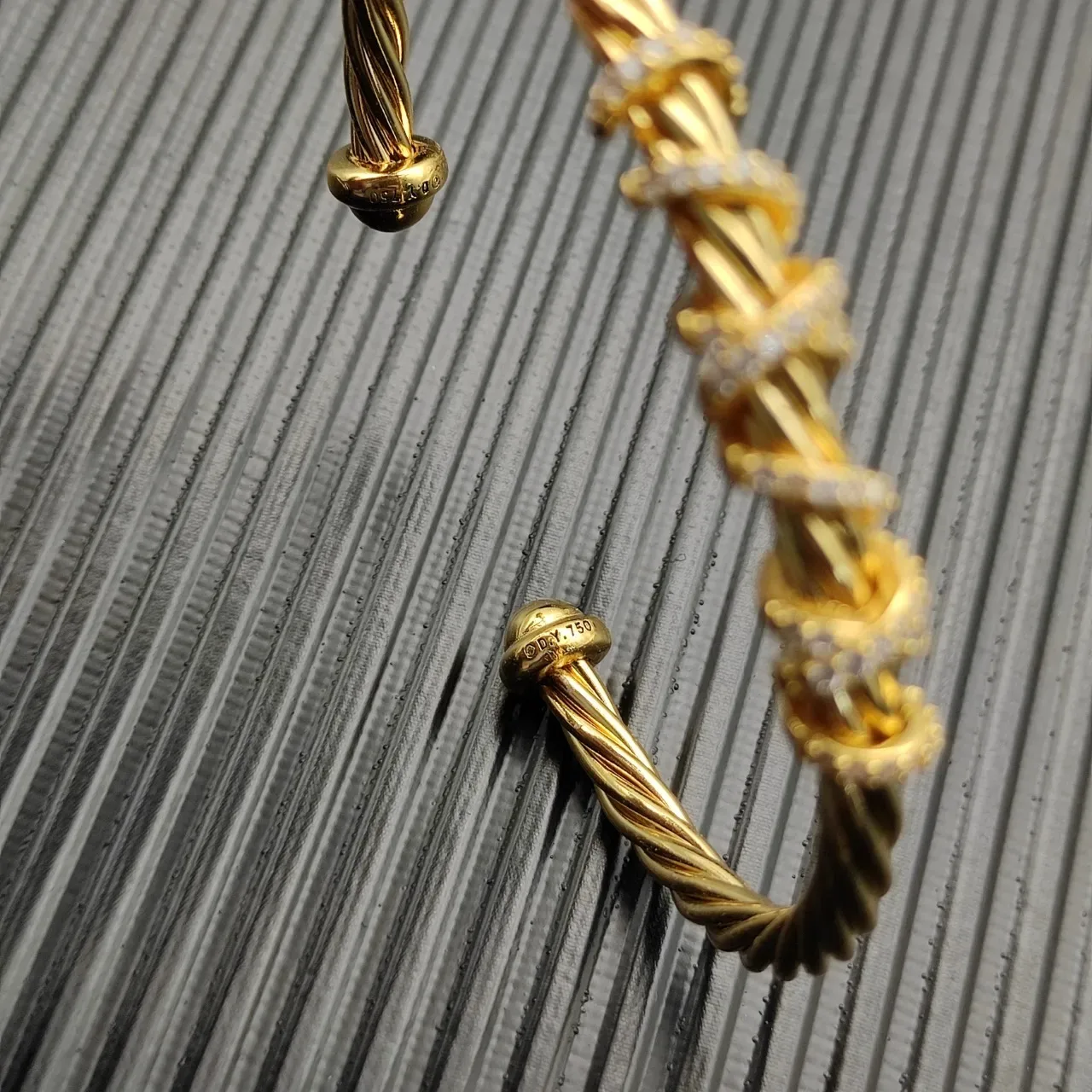 Gold White Twisted Wire Cuff Bracelet 8