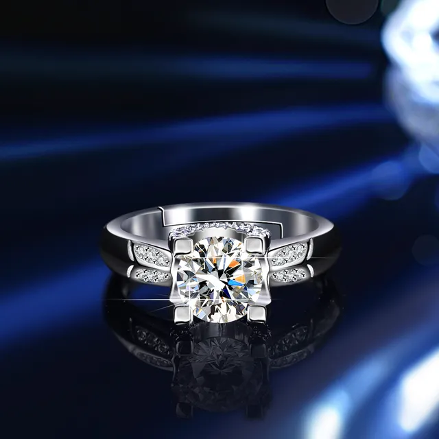 GRA Moissanite Solitaire Silver White Six-Prong Setting Ring 3