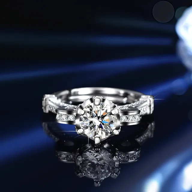 GRA Moissanite Solitaire Silver White Six-Prong Setting Ring 6