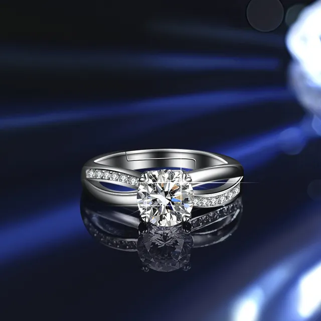 GRA Moissanite Solitaire Silver White Six-Prong Setting Ring 7