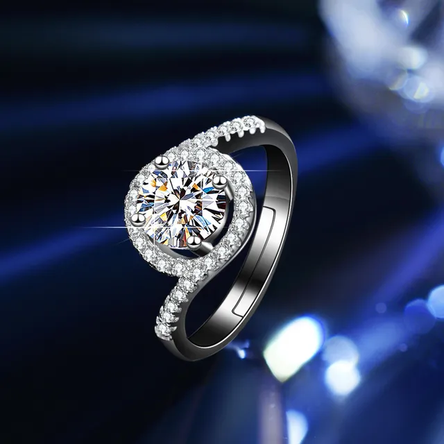 GRA Moissanite Solitaire Silver White Six-Prong Setting Ring 10
