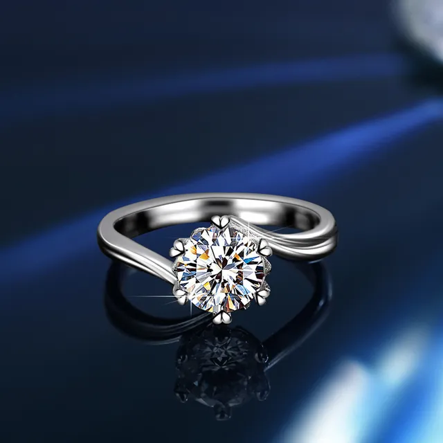 GRA Moissanite Solitaire Silver White Six-Prong Setting Ring 12