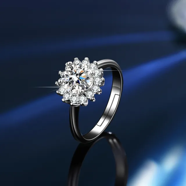 GRA Moissanite Solitaire Silver White Six-Prong Setting Ring 13