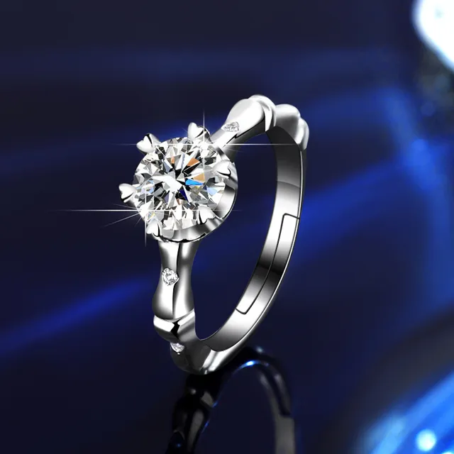 GRA Moissanite Solitaire Silver White Six-Prong Setting Ring 15