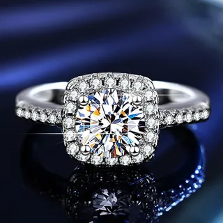 GRA Moissanite Solitaire Silver White Six-Prong Setting Ring 16