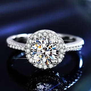 GRA Moissanite Solitaire Silver White Six-Prong Setting Ring 17