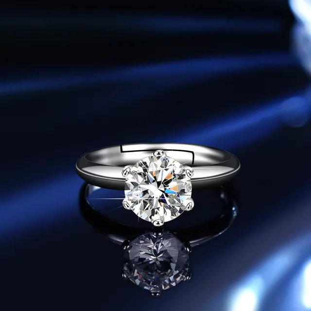GRA Moissanite Solitaire Silver White Six-Prong Setting Ring 24