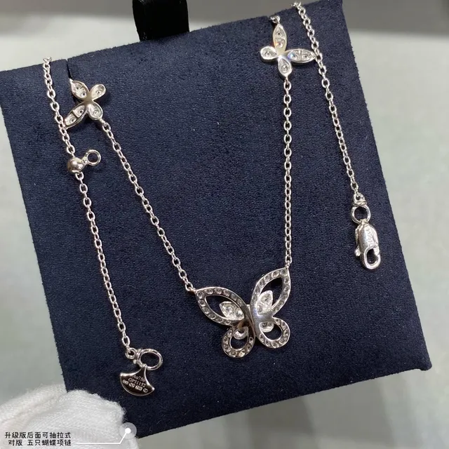 Graff Five Butterfly Silver White Pavé-Set Pendant Design Necklace 2