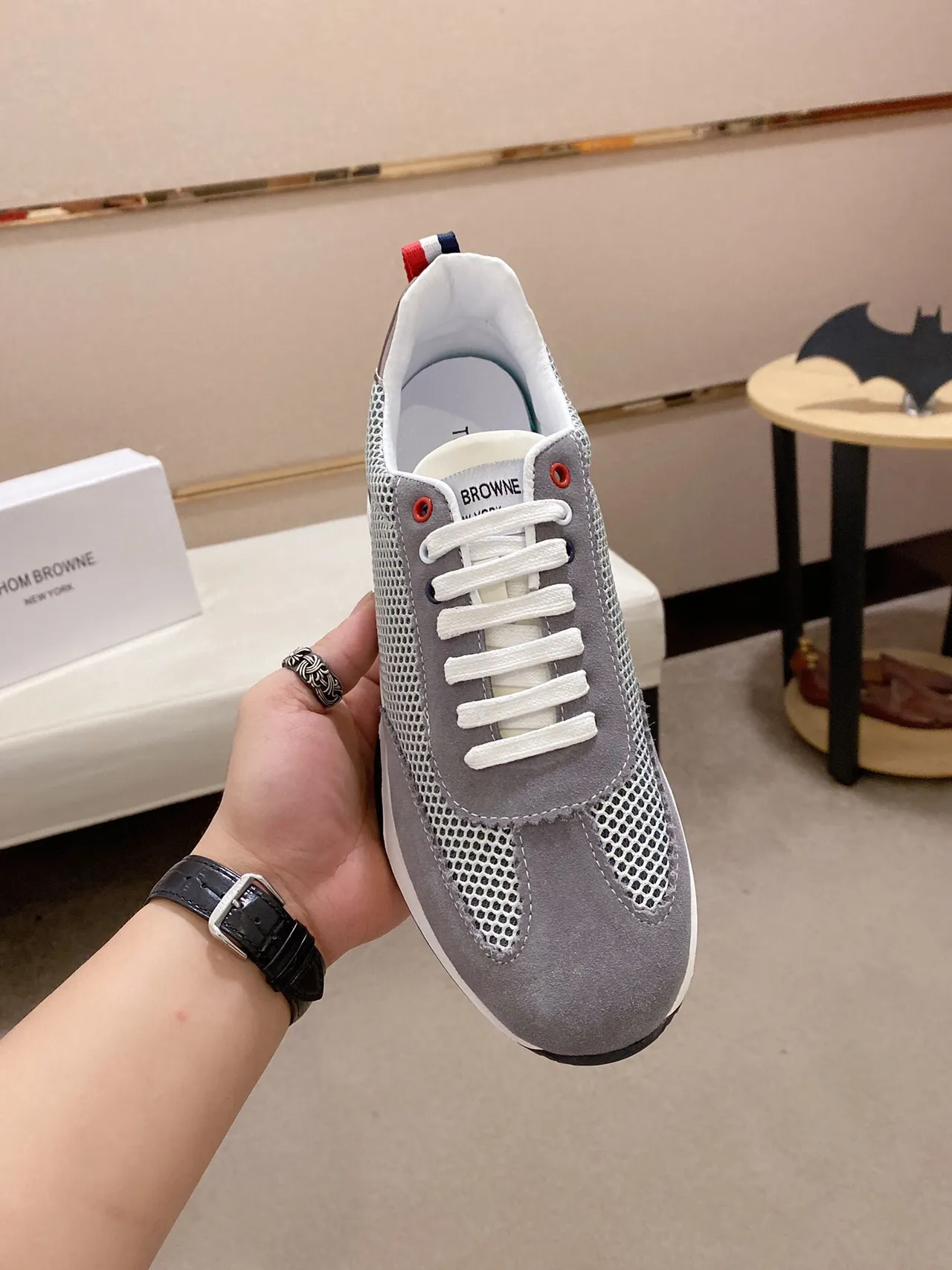 Gray and White Mesh-Suede Hybrid Low-Top Sneaker 2