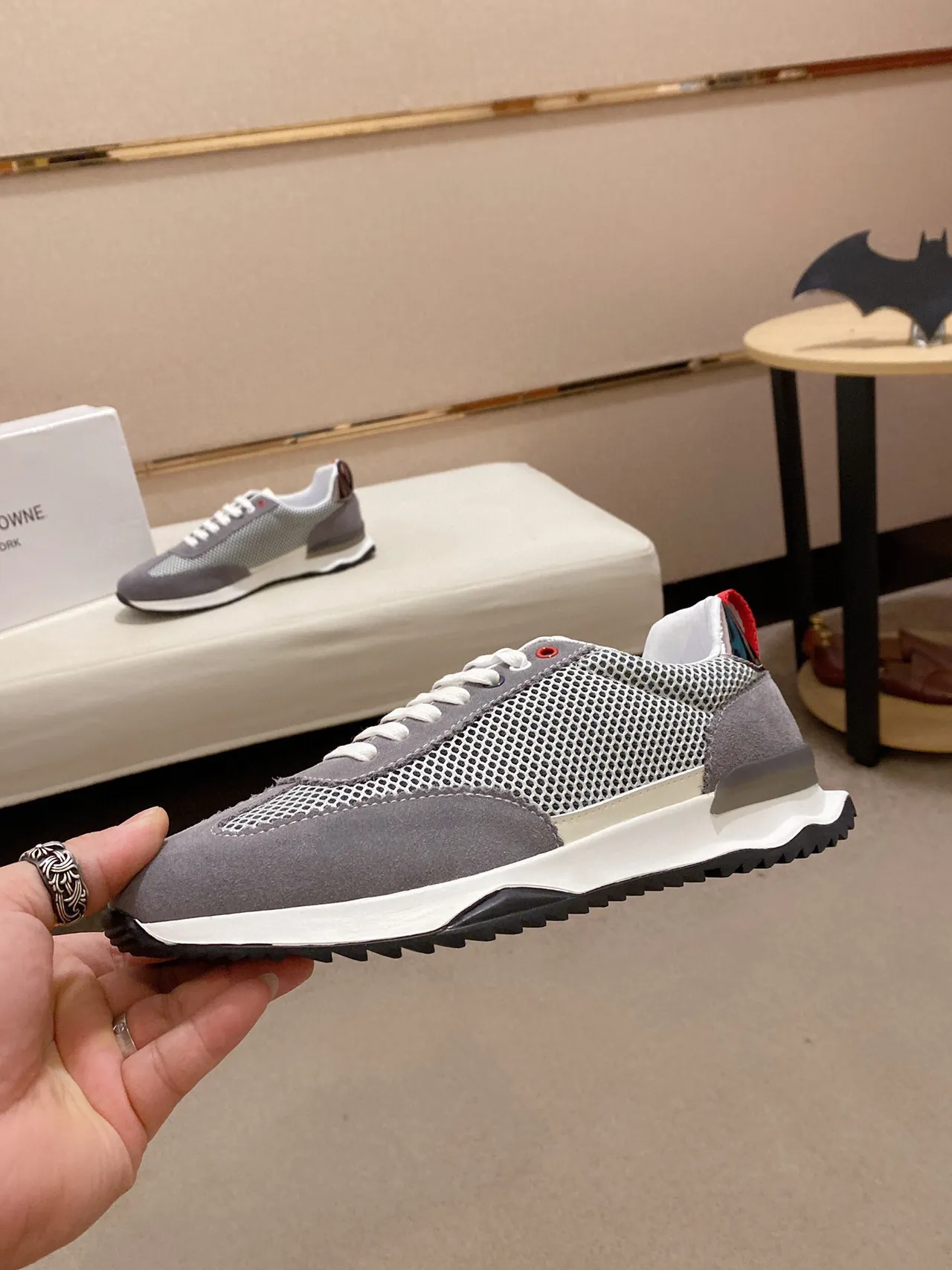 Gray and White Mesh-Suede Hybrid Low-Top Sneaker 3
