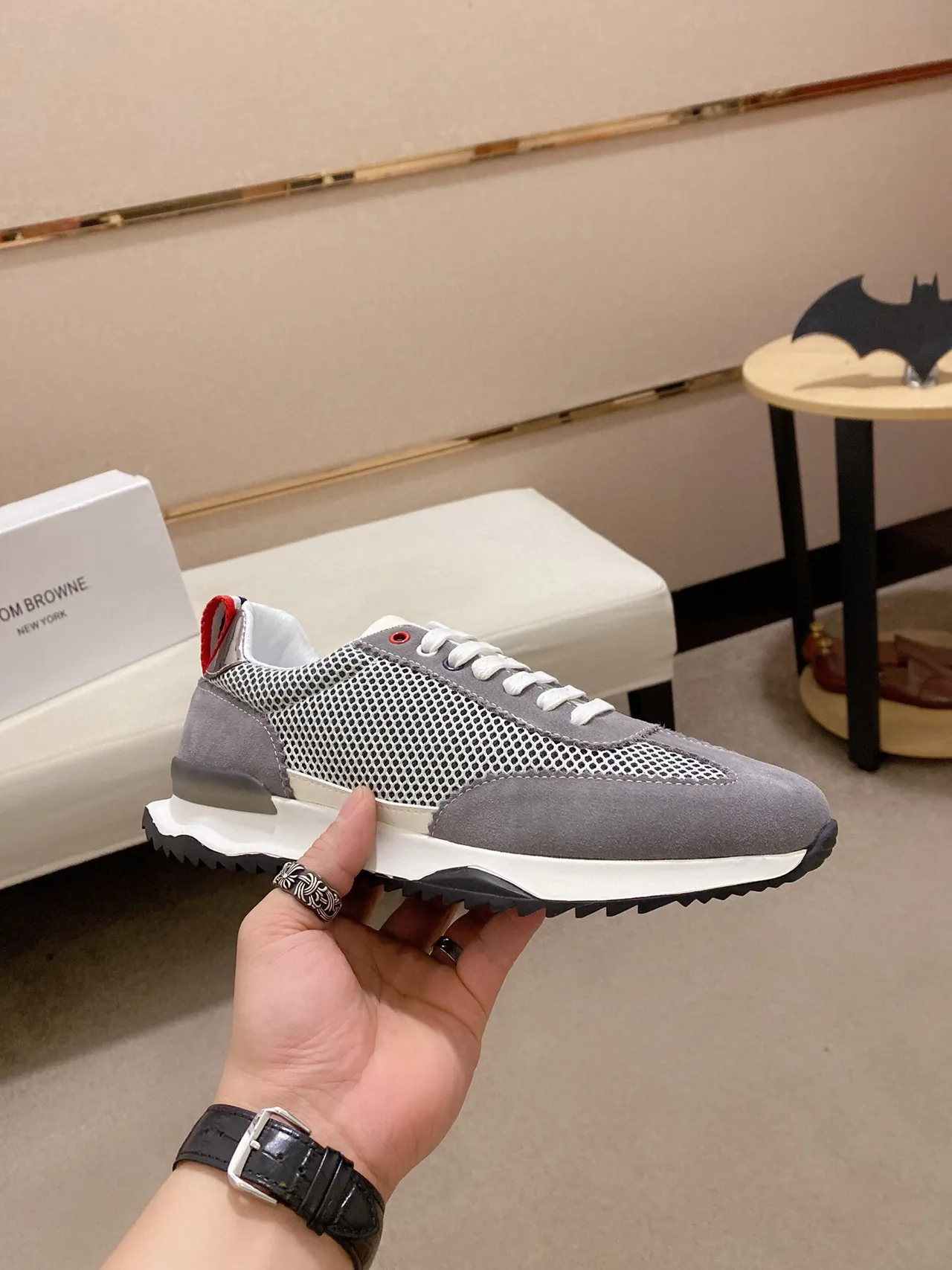 Gray and White Mesh-Suede Hybrid Low-Top Sneaker 5