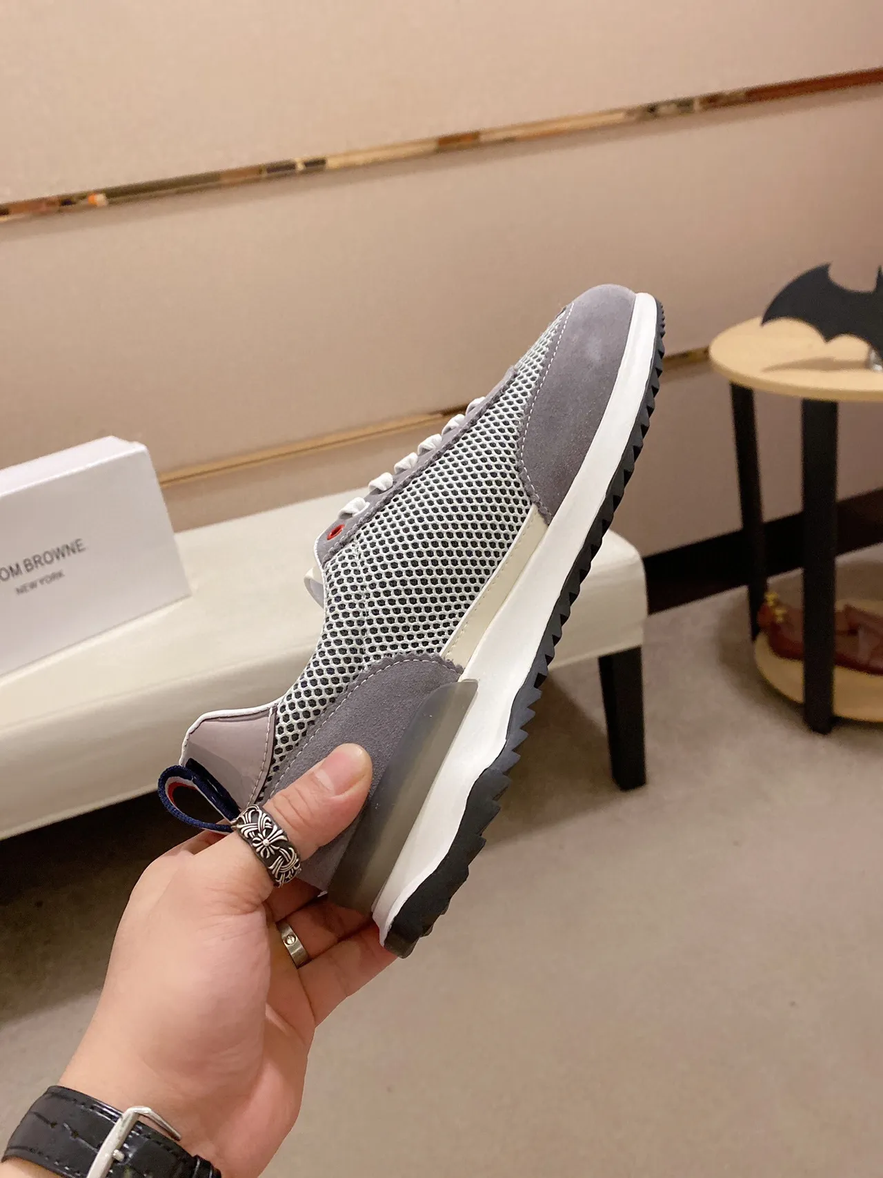 Gray and White Mesh-Suede Hybrid Low-Top Sneaker 6