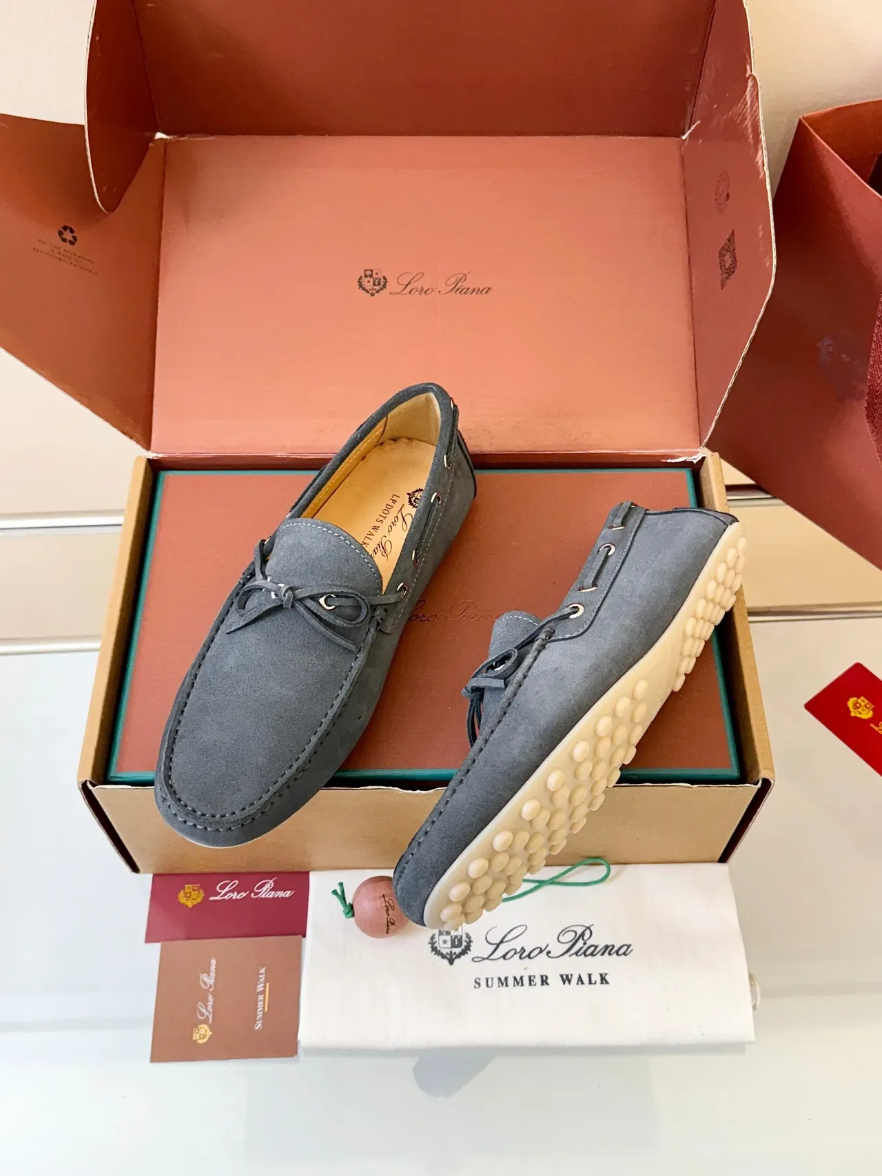 Gray Beige Suede Upper Moc-Toe Stitching Loafer 2