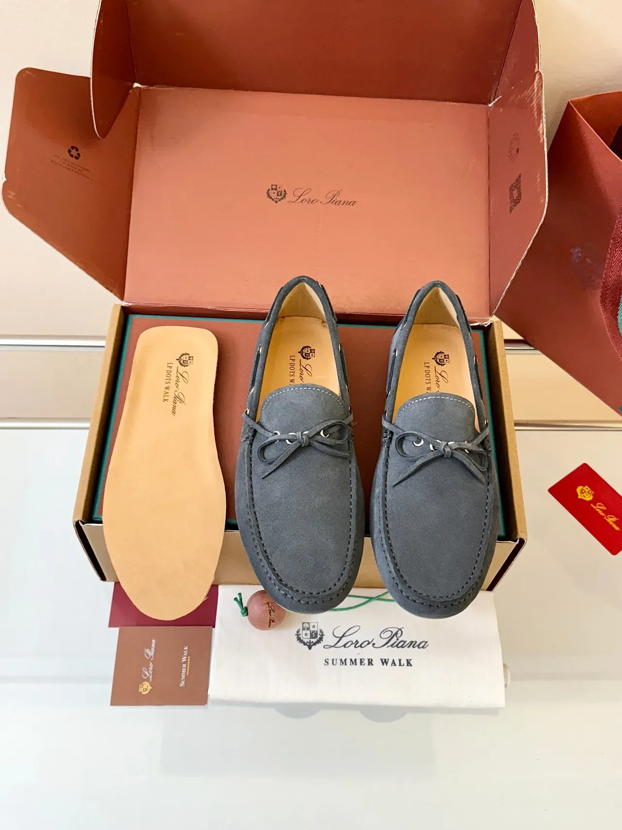Gray Beige Suede Upper Moc-Toe Stitching Loafer 6