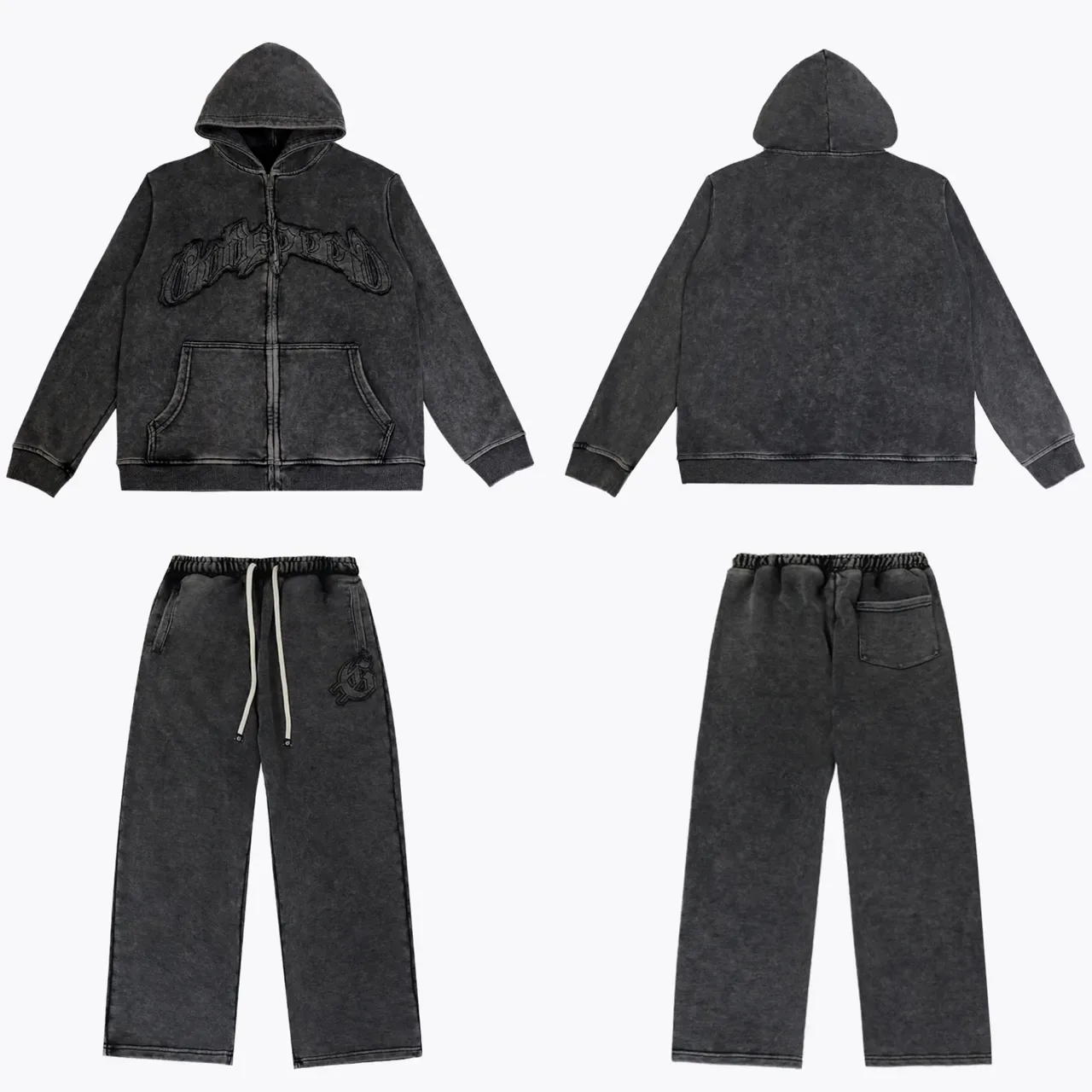 Gray Black Full-Zip Embroidered Logo Hoodie 2