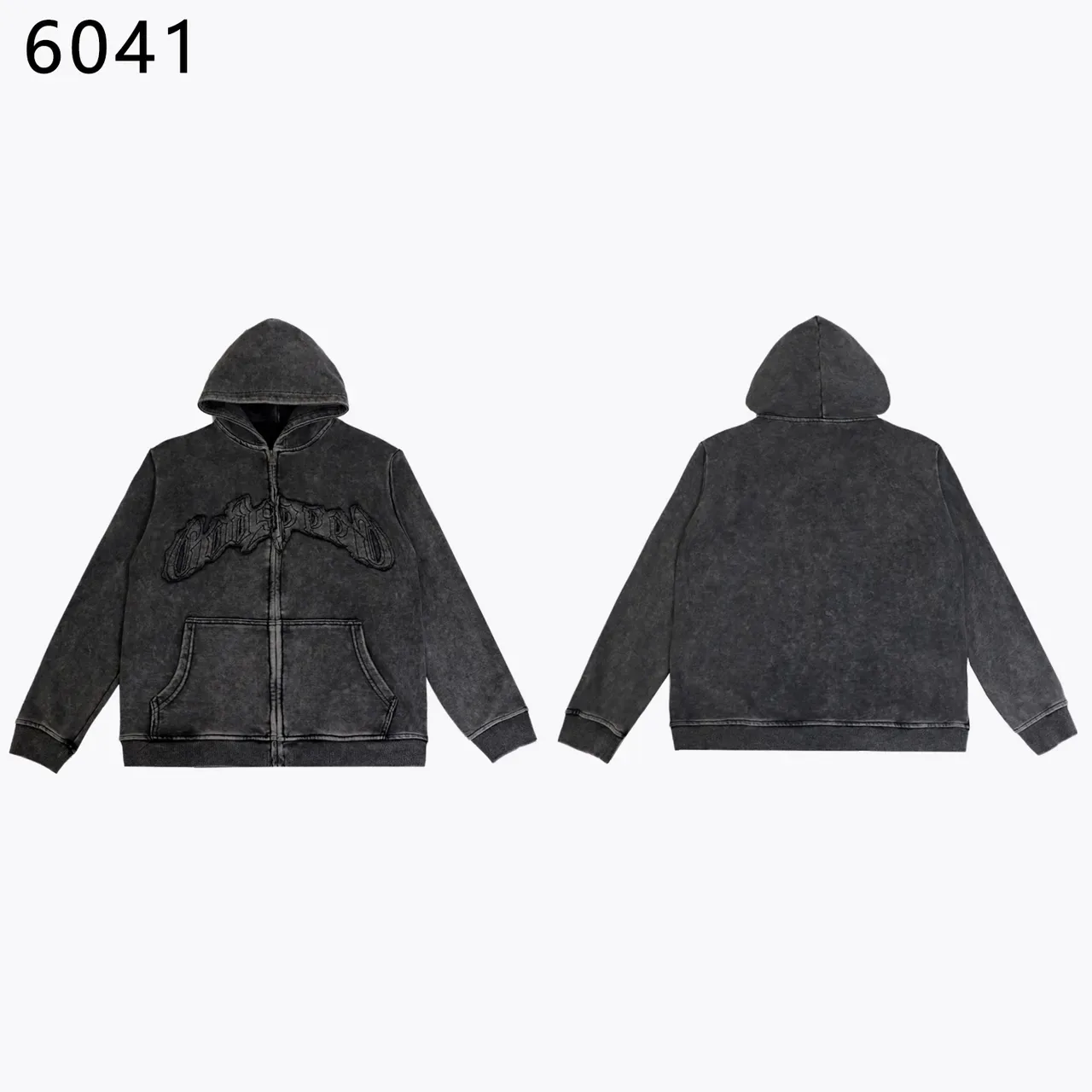Gray Black Full-Zip Embroidered Logo Hoodie 4